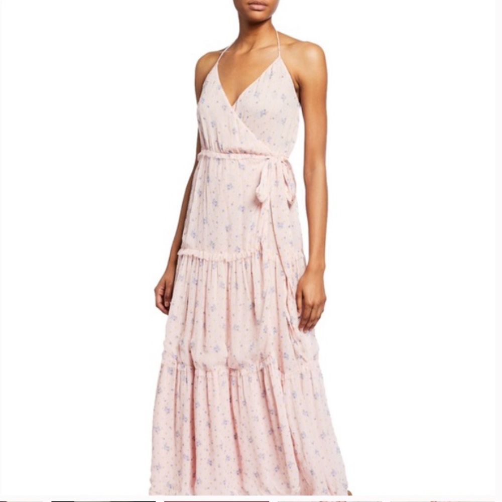 New with Tag: LoveShackFancy Bobbi Floral Chiffon Tiered Maxi Wrap Dress.